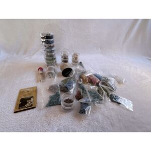 Large Bead Crafting Lot, Multicolor Glass & Plastic Beads, Chain, Findings